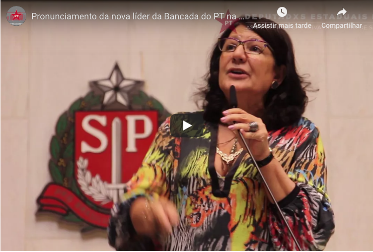 ASSISTA O PRONUNCIAMENTO DE BETH SAHÃO COMO NOVA LÍDER DA BANCADA DO PT NA ALESP