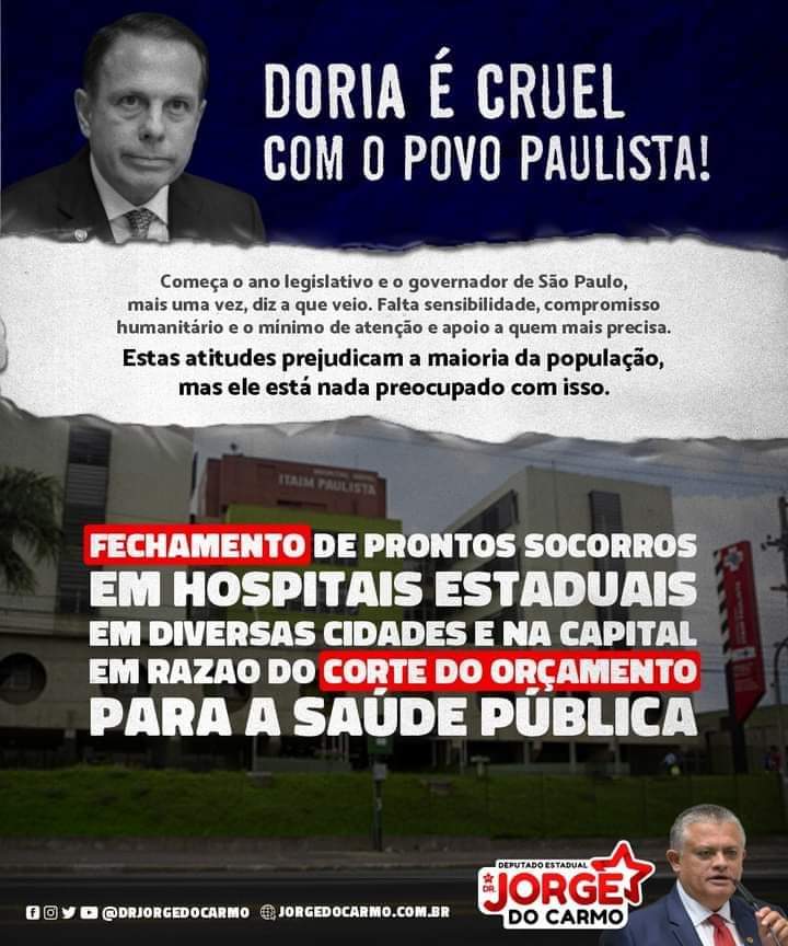 DR. JORGE DENUNCIA BALAIO DE MALDADE DO GOVERNADOR JOÃO DORIA