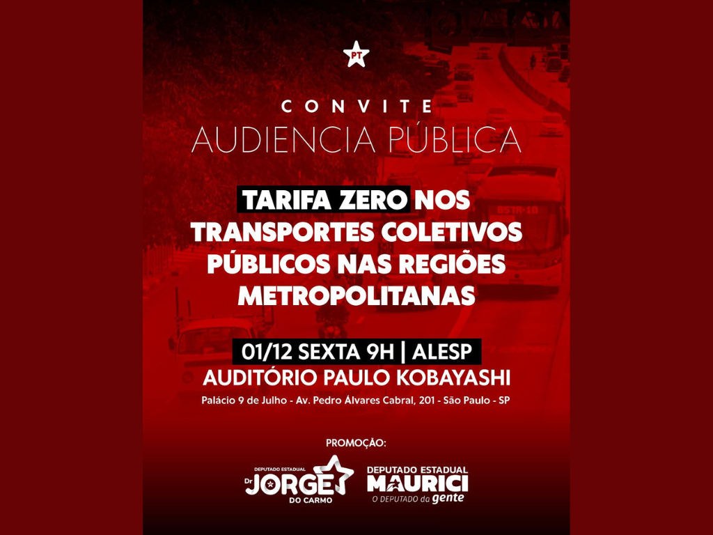 Audiência pública tratará de tarifa zero e transporte coletivo na Região Metropolitana