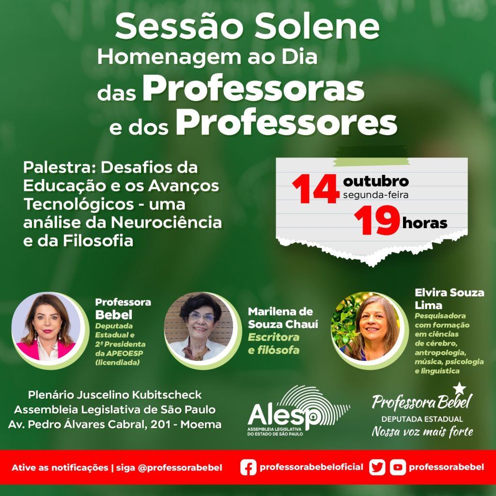 Sessão solene homenageia professores de São Paulo hoje, na Alesp