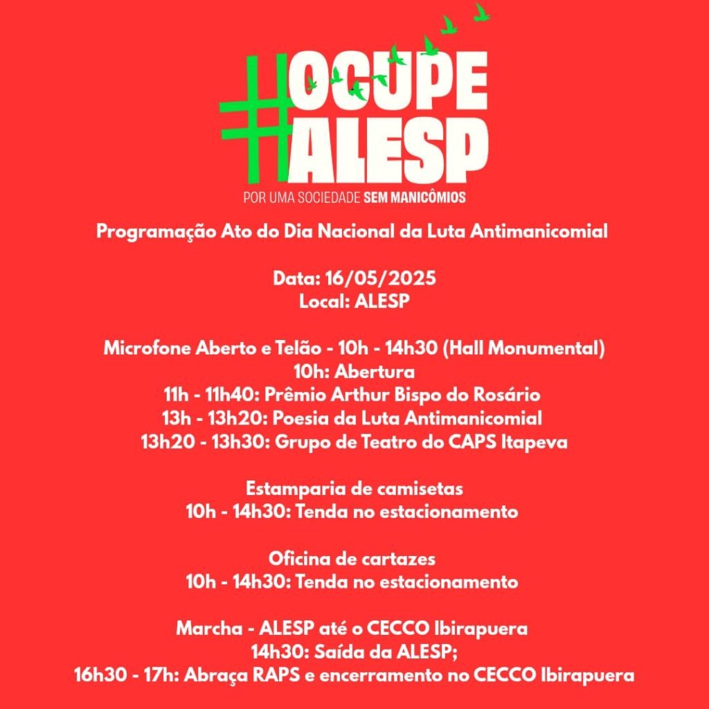 3º Ocupe Alesp acontece nesta sexta, 16, para fortalecer a luta antimanicomial 